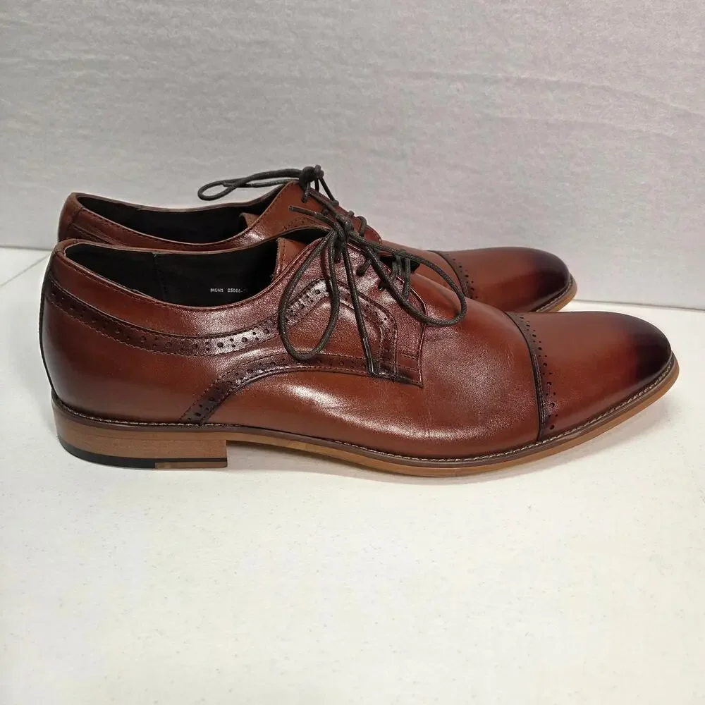 Stacy Adams Dickinson Cap Toe Oxford Cognac Leather Dress Shoes Mens 15M NWOT